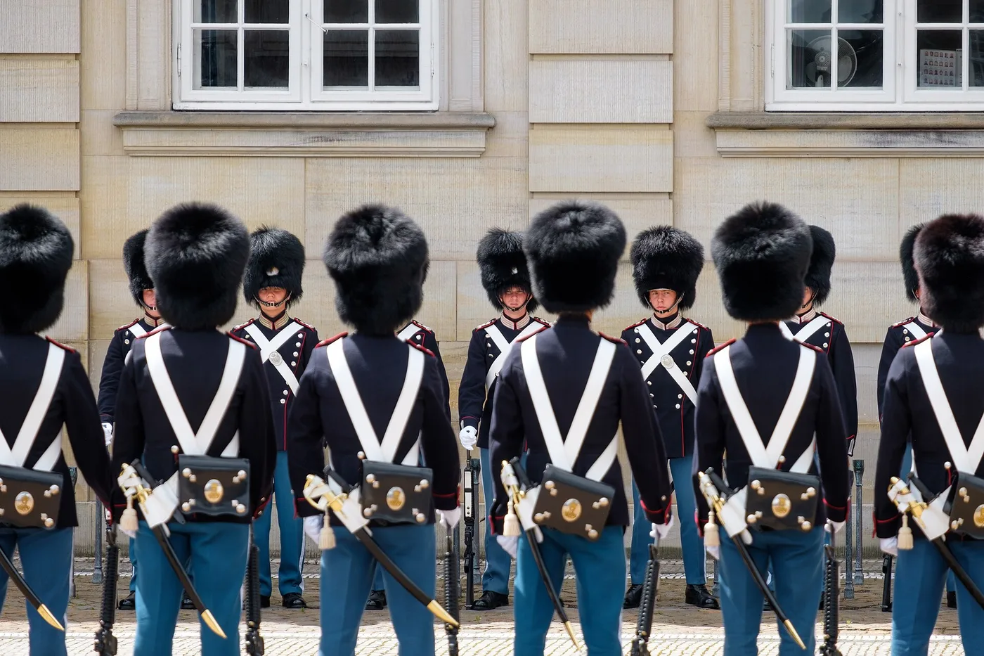 The Royal Guard changing ceremony at Amalienborg Palace square, Copenhagen